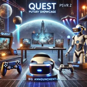 DALLE 2024-07-10 051009 - A futuristic showcase event with VR gaming highlights featuring Quest PSVR 2 and PC VR promising big announcements and the future of virtual reali - innovaTopia