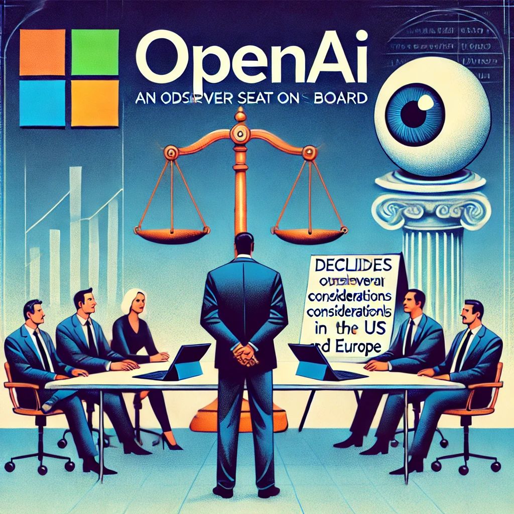 Microsoft、OpenAI取締役会オブザーバー席を辞退：欧米規制検討の影響下で