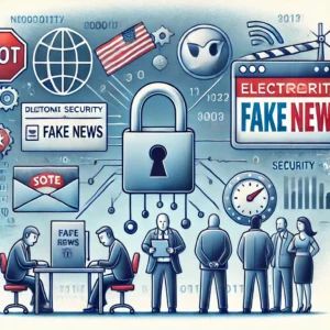 DALLE 2024-07-11 044429 - An illustration depicting the threat of misinformation and its impact on election integrity The scene includes concerned voters digital security sym - innovaTopia