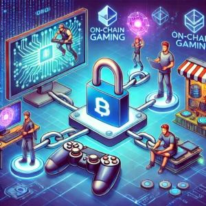 DALLE 2024-07-12 042136 - An illustration of on-chain gaming bringing ownership and security to the gaming industry The scene includes a digital gaming console with blockchain - innovaTopia