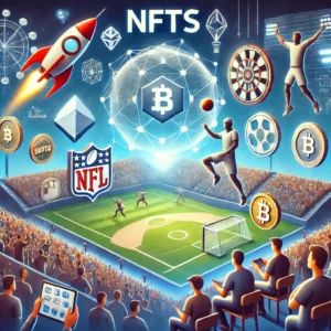 DALLE 2024-07-12 042151 - An illustration of NFTs and blockchain revolutionizing the sports industry transforming fan experiences The scene includes sports fans engaging with - innovaTopia