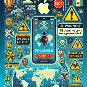 DALLE 2024-07-12 052504 - An illustration of Apple warning iPhone users in 98 countries about spyware attacks Include elements like an iPhone a global map and alert notifica - innovaTopia