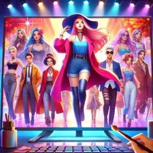 DALLE 2024-07-12 223424 - A vibrant scene depicting the upcoming game Fashion League set to release in autumn Show fashionable characters stylish outfits and an exciting g - innovaTopia