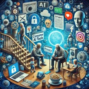 DALLE 2024-07-13 024550 - A scene depicting the widespread use of consumer AI tools and a warning about the importance of privacy policies - innovaTopia