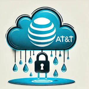 DALLE 2024-07-13 055154 - An illustration showing a cloud with a data leak symbol and the ATT logo representing a major data breach through the cloud affecting ATT customers - innovaTopia