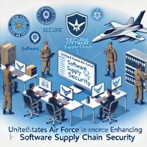 DALLE 2024-07-13 152526 - A scene showing the United States Air Force enhancing software supply chain security using Lineajes technology The illustration includes elements li - innovaTopia