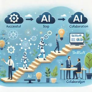 DALLE 2024-07-13 152542 - An illustration showing a step-by-step approach to successful AI implementation as proposed by Skillsoft The scene includes stages of AI adoption Sk - innovaTopia