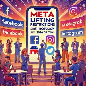 DALLE 2024-07-13 152546 - An illustration showing the announcement from Meta about lifting restrictions on Facebook and Instagram ahead of the 2024 election The scene should d - innovaTopia