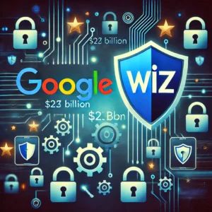 DALLE 2024-07-15 040705 - Illustration of Google acquiring Wiz for billion highlighting cybersecurity The image features Google and Wiz logos merging surrounded by symbo - innovaTopia