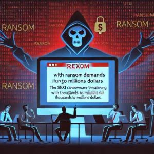 DALLE 2024-07-16 073616 - A dramatic scene depicting the SEXi ransomware threatening organizations with ransom demands ranging from thousands to millions of dollars The illust - innovaTopia