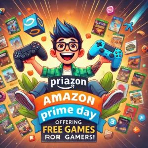 DALLE 2024-07-17 041939 - An illustration for Amazon Prime Day offering free games to gamers The image should feature a joyful gamer with game controllers surrounded by a vib - innovaTopia