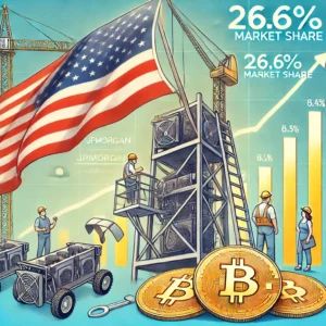 DALLE 2024-07-17 043725 - An illustration showing American Bitcoin miners reaching a 266 market share as announced by JPMorgan The image should feature Bitcoin mining rigs - innovaTopia
