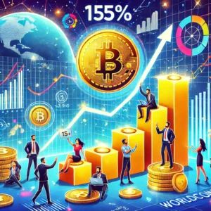 DALLE 2024-07-17 051402 - An illustration depicting a 15 rise in Worldcoin prices due to an extended lock-up period by investors and the team The image should include element - innovaTopia