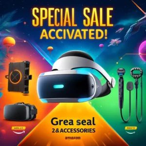 DALLE 2024-07-17 211032 - Special sale activated Great deals on Quest 23 accessories on Amazon The image shows a vibrant Amazon sale banner with VR headsets and accessories - innovaTopia