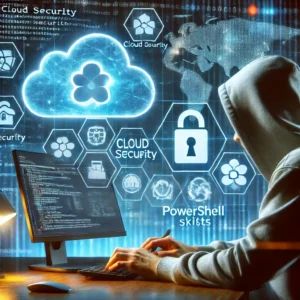 DALLE 2024-07-17 211040 - Cloud security and PowerShell as essential skills for SOC analysts The image shows a SOC analyst working at a computer with digital cloud security ic - innovaTopia