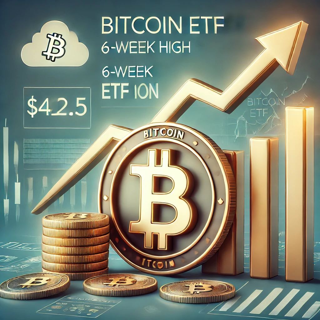 ビットコインETF資金流入、6週間で最高の4億2250万ドル到達