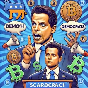 DALLE 2024-07-18 002521 - Scaramucci sharply criticizes Democrats for lack of cryptocurrency policy The image should depict a political theme with elements representing crypto - innovaTopia