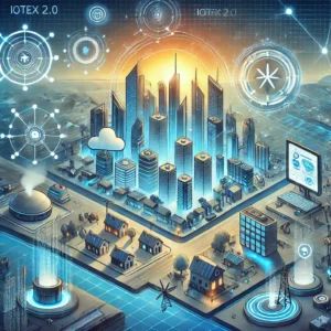 DALLE 2024-07-18 043042 - An illustration showing the future of decentralized physical infrastructure with IoTeX 20 The scene includes futuristic cityscapes IoT devices and - innovaTopia