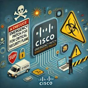 DALLE 2024-07-18 214228 - Cisco releases emergency patch for critical security flaw The image should depict a cybersecurity theme with elements representing Cisco emergency p - innovaTopia