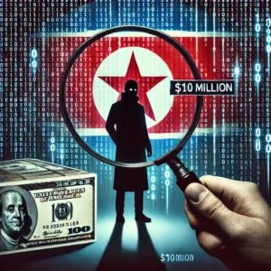 DALLE 2024-07-27 071544 - A digital illustration of a shadowy figure representing the North Korean Lazarus hacking group standing against a background filled with binary code - innovaTopia