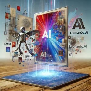 DALLE 2024-07-31 121902 - A futuristic digital canvas floating in the air displaying AI-generated images and designs that seamlessly blend into real-world objects The scene h - innovaTopia