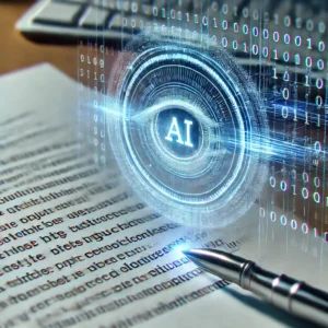 DALLE 2024-08-05 182817 - A futuristic digital watermark hovering over a text document with half the document appearing as normal text and the other half transforming into bin - innovaTopia