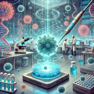 DALLE 2024-08-10 065554 - An illustration symbolizing Kytopens Flowfect System The scene features cells in a fluid stream being subjected to an electric field visually repre - innovaTopia