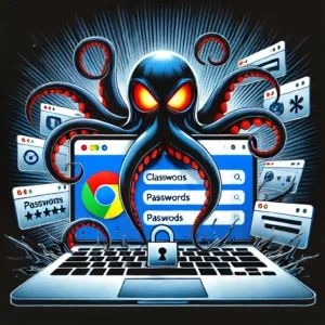 DALLE 2024-08-11 070241 - A digital illustration depicting a Chrome browser window being attacked by malicious tentacles emerging from a browser extension icon The tentacles a - innovaTopia