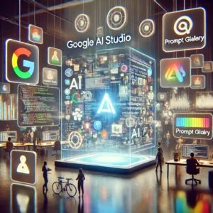 DALLE 2024-08-23 181509 - A futuristic digital workspace representing Google AI Studio A central holographic display showcases various AI-generated content including code im - innovaTopia