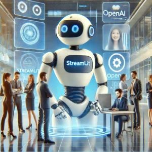 DALLE 2024-09-02 072926 - A futuristic illustration featuring a friendly robot assistant helping a diverse group of business professionals The robot is surrounded by holograph - innovaTopia