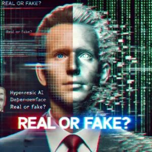 DALLE 2024-09-21 075708 - A split-screen image showing a hyper-realistic AI-generated face of a politician speaking on one side and on the other side the same face distorting - innovaTopia