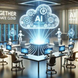 DALLE 2024-09-24 080228 - A futuristic office space with holographic AI interfaces floating in the air In the center a glowing cloud-shaped structure represents the private c - innovaTopia