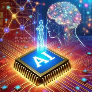 DALLE 2024-09-27 203958 - A futuristic illustration of a small glowing AI chip labeled Molmo surpassing a larger more complex AI system In the background theres a networ - innovaTopia