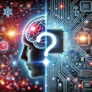 DALLE 2024-09-29 083725 - A split image showing a human brain on one side and an AI circuit board on the other connected by glowing synapses The human side has abstract thoug - innovaTopia