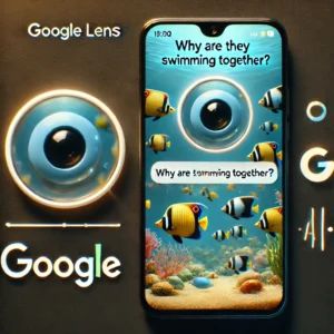 DALLE 2024-10-04 155715 - A smartphone displaying the Google Lens interface redesigned for a more mechanical look The screen shows a video of colorful fish swimming in an aqu - innovaTopia