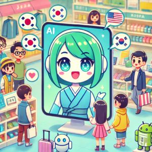 DALLE 2024-10-11 072352 - A cute anime-style illustration of an AI sales assistant in a Japanese retail store The AI is a friendly holographic character displayed on a tablet - innovaTopia