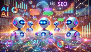 DALLE 2024-10-15 072032 - A futuristic illustration showcasing multiple AI chatbots engaged in a lively conversation The chatbots are visually represented by friendly animate - innovaTopia
