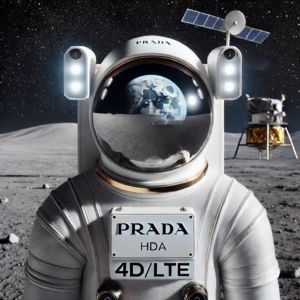 DALLE 2024-10-17 075812 - A futuristic spacesuit on the lunar surface blending Pradas sleek design with advanced technology The suit features a white exterior with subtle Pr - innovaTopia