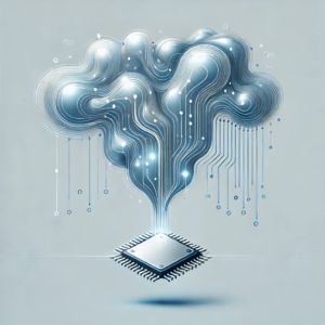 DALLE 2024-10-24 080623 - A minimalist modern illustration showing a flowing liquid-like neural network transforming into a small elegant microchip The design incorporates - innovaTopia