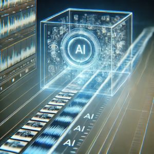 DALLE 2024-10-25 084554 - A futuristic timeline editing interface with transparent holographic-like screens AI-generated short video clips are lined up on the timeline Surrou - innovaTopia