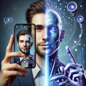 DALLE 2024-10-26 154831 - A highly realistic visually stunning split-screen digital illustration showing a person recording themselves with a smartphone on the left and on th - innovaTopia