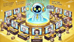 DALLE 2024-11-06 075051 - A cute anime-style illustration of a futuristic customer support center for recruiting part-time workers in a wide horizontal format In the center - innovaTopia