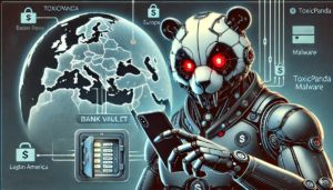 DALLE 2024-11-06 135150 - A futuristic slightly ominous digital illustration featuring a menacing panda-shaped robot with glowing red eyes The robot holds a smartphone in one - innovaTopia