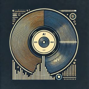 DALLE 2024-11-10 082900 - A modern minimalist illustration depicting a vintage vinyl record gradually transforming into digital waveforms symbolizing AI technology The desig - innovaTopia
