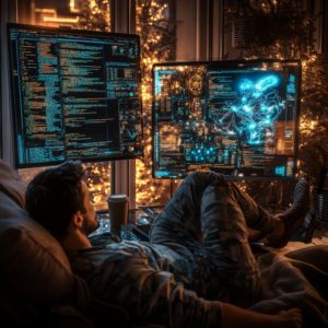 tatsu0256_A_developer_relaxing_with_a_coffee_cup_in_hand_whil_6d91a3f4-af3d-424a-8080-ee726dcafb31_1 - innovaTopia