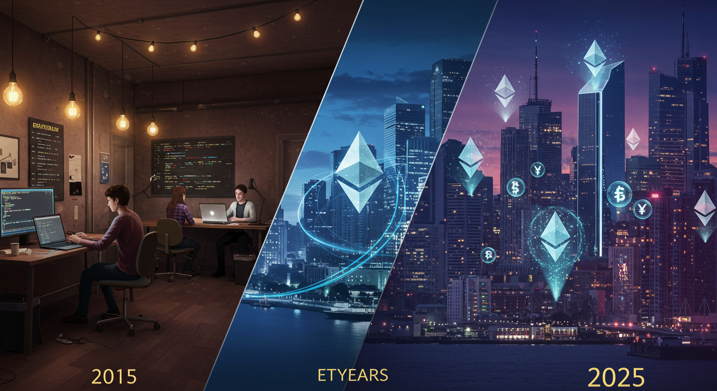 Ethereum10周年、ウォール街の見えないインフラに進化｜BlackRockやRobinhoodが採用する4200億ドル基盤の未来