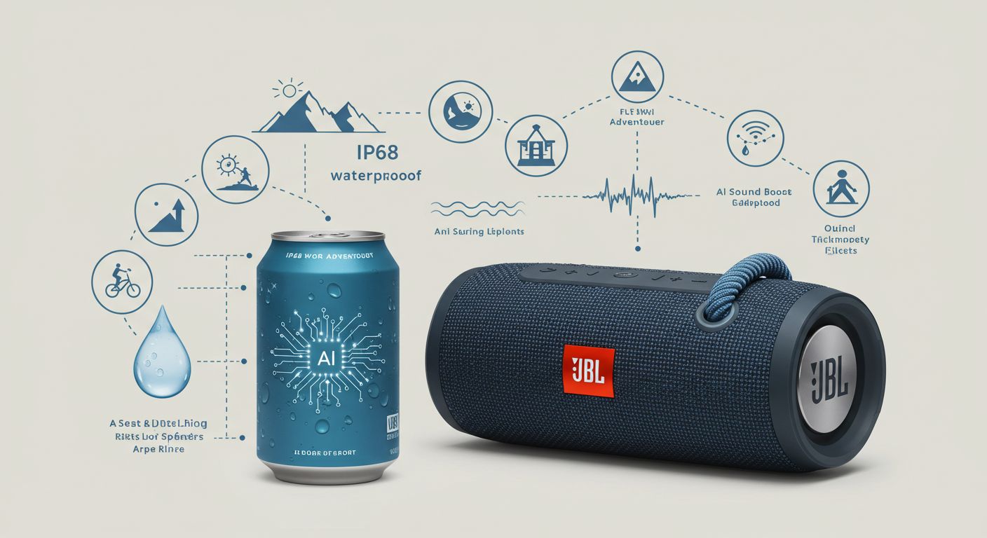 JBL、缶サイズで16W出力の「Grip」発表 IP68防水・AI音響最適化技術を搭載
