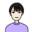 Cartoon illustration of a person with short dark hair and a purple shirt, facing forward and smiling.