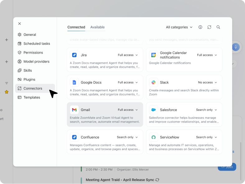 Use agentic search to search not just across Zoom, but also third-party apps.