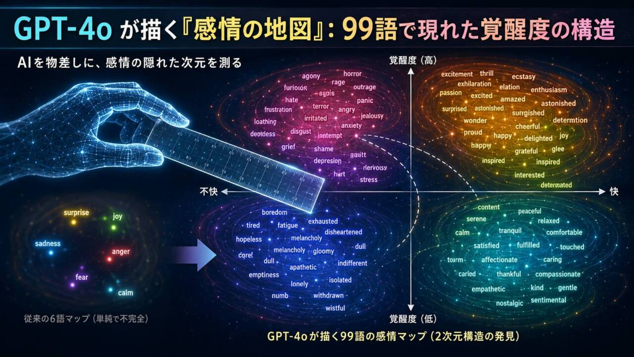 GPT-4oが描く「感情の地図」覚醒度は99語で現れた